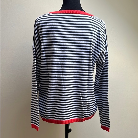 Striped Navy and White Sweater with Orange Accents - Picture 3 of 4